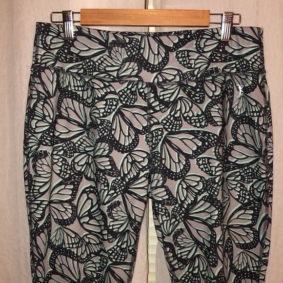 Danskin Now L Dri More Gray Teal Butterfly Athletic Active Leggings - Picture 3 of 14